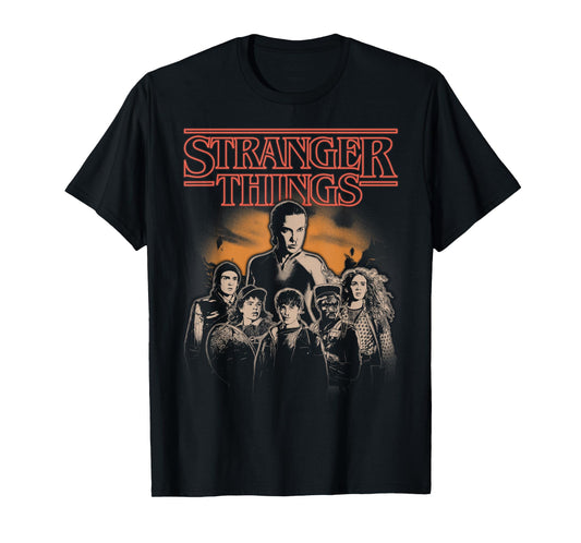 Stranger Things Group Portrait Shot in Black and White T-Shirt