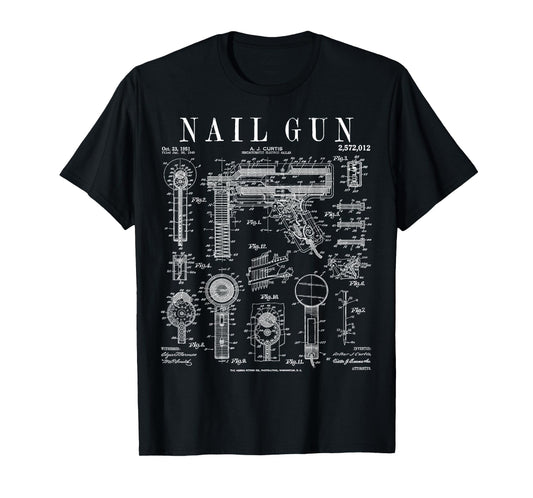 Carpenter Builder Construction Nail Gun Vintage Patent T-Shirt
