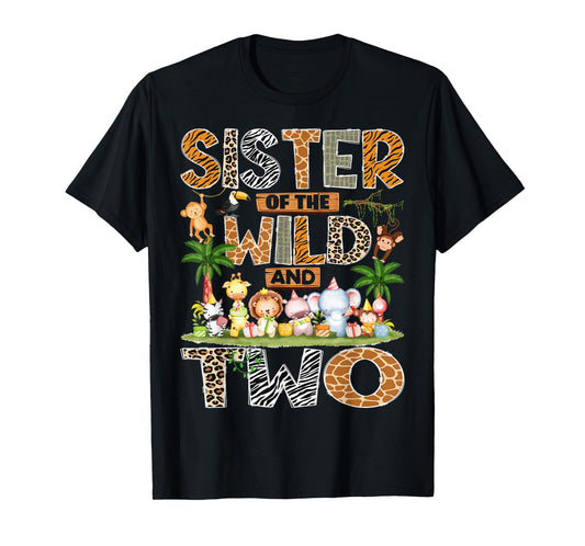 Sister of The Wild & Two 2nd Birthday Boy Safari Jungle T-Shirt