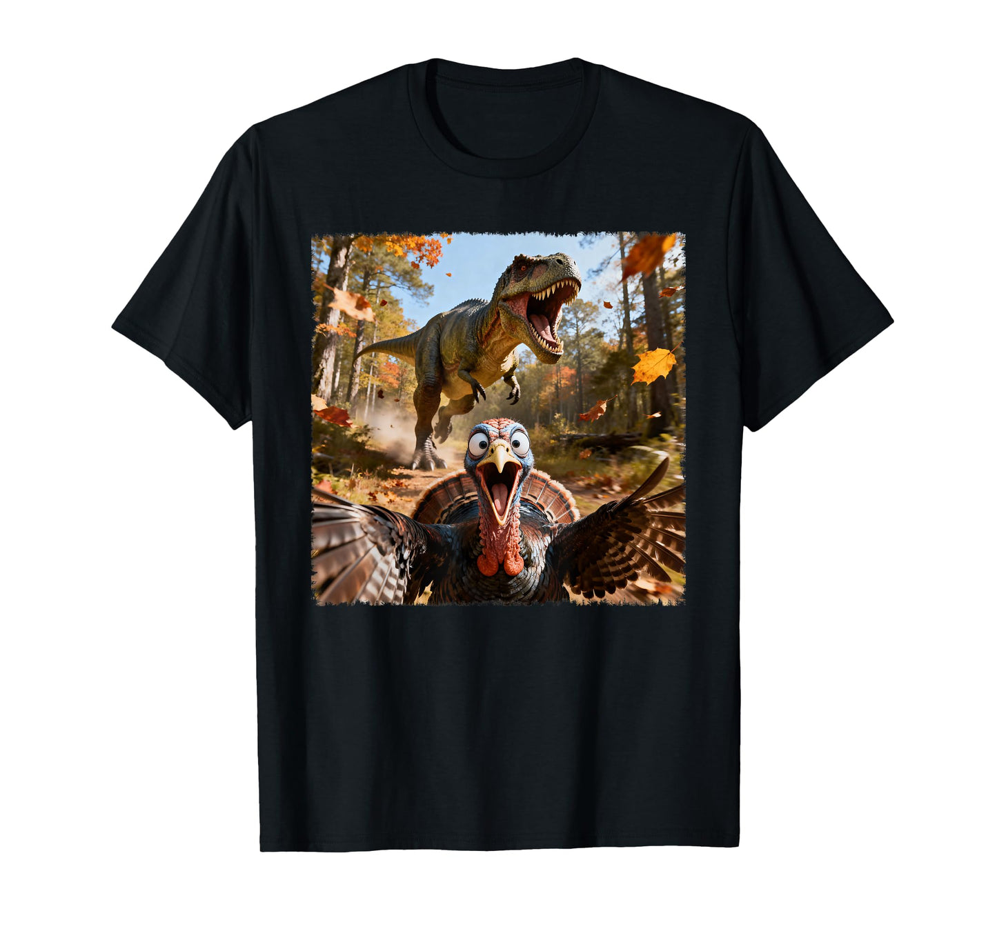 Funny Turkey Selfie with T-Rex Dinosaur Thanksgiving Fall T-Shirt
