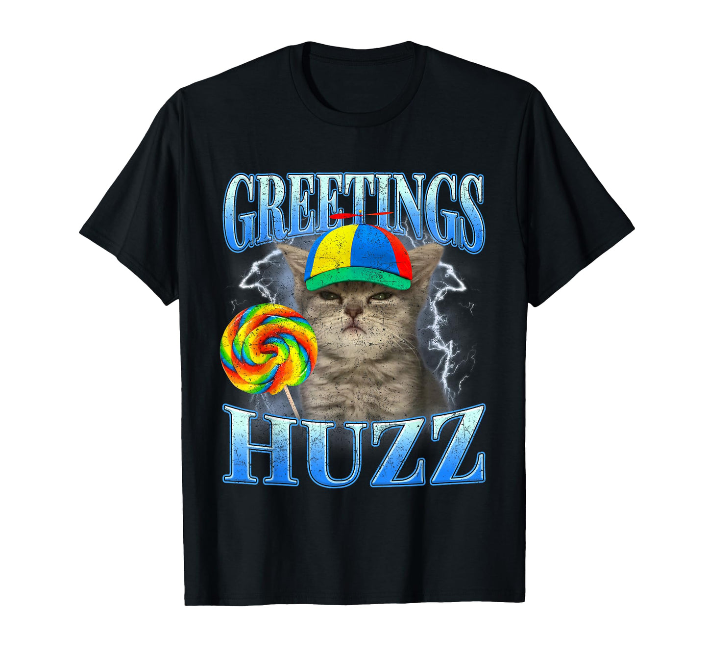 Lollipop Silly Cat Greetings Huzz Funny Kitten Meme Retro T-Shirt