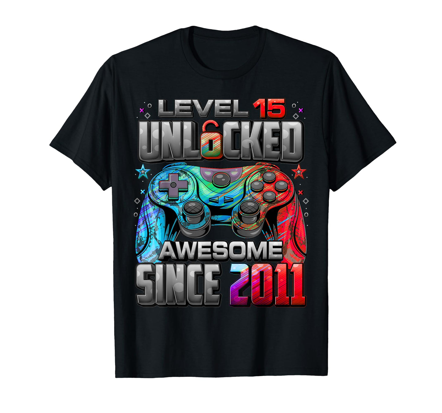 Level 15 Unlocked Awesome Since 2011 15th Birthday Gaming T-Shirt