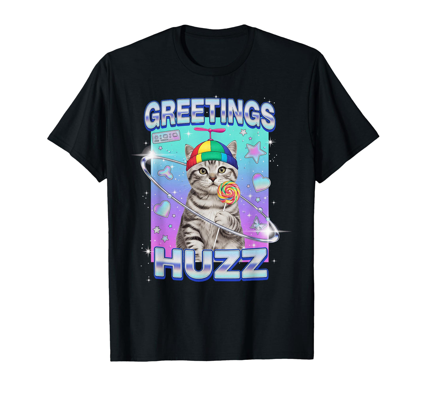 Funny Cat Meme Greetings Huzz Cat Brainrot Gen Alpha Slang T-Shirt