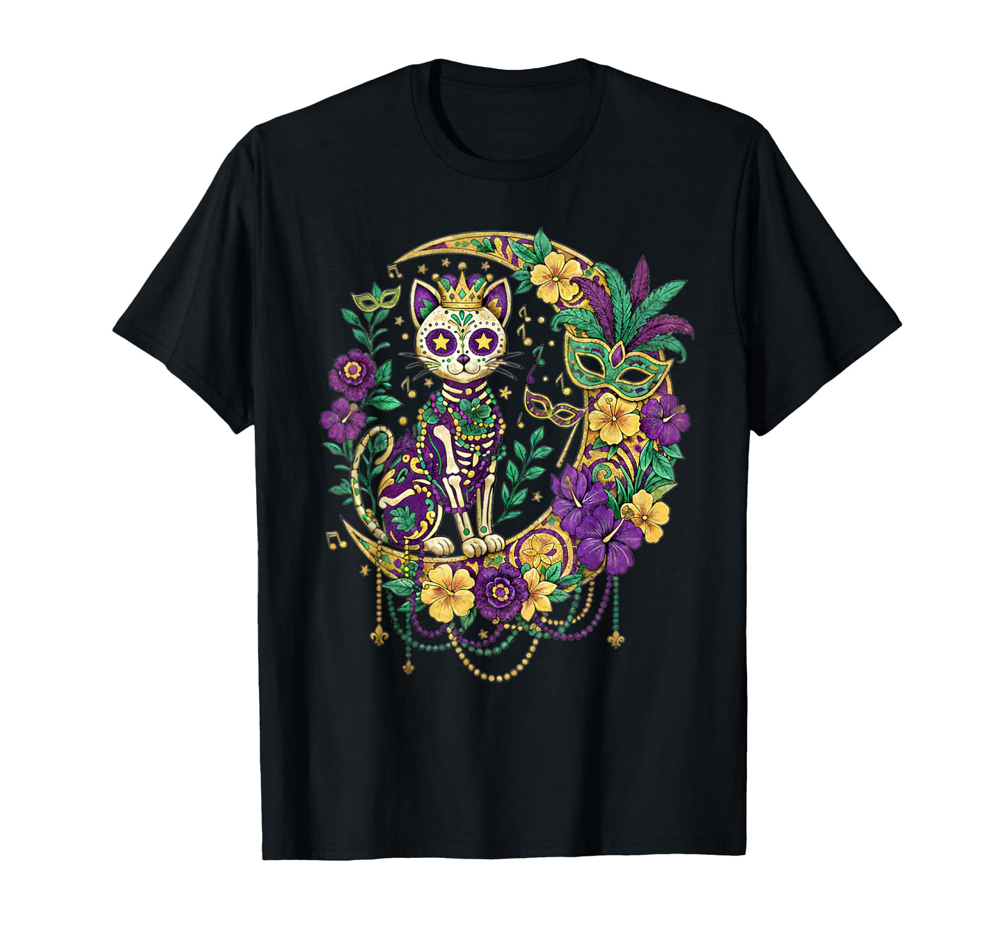 Mardi Gras Costume Sugar Skull Cat Carnival New Orleans T-Shirt