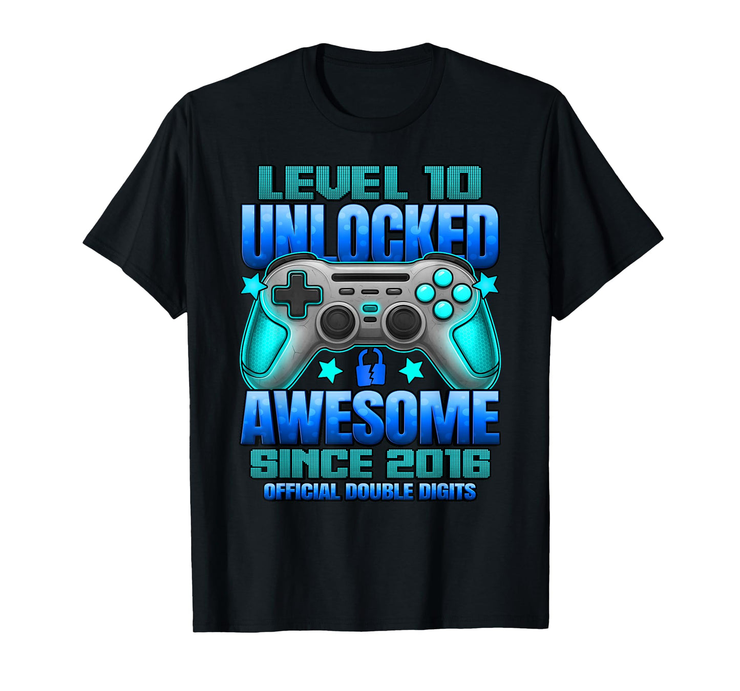 Official Double Digits Level 10 Unlocked 10th Birthday Boy T-Shirt