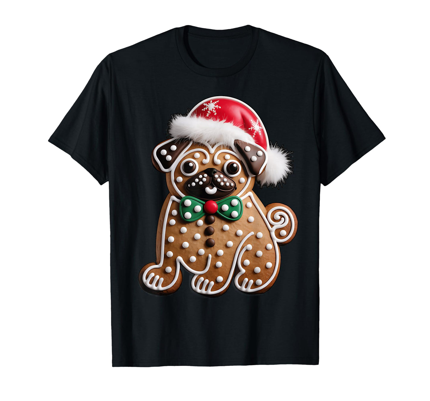 Funny Gingerbread Pug Christmas Womens Mens Kids Boys T-Shirt