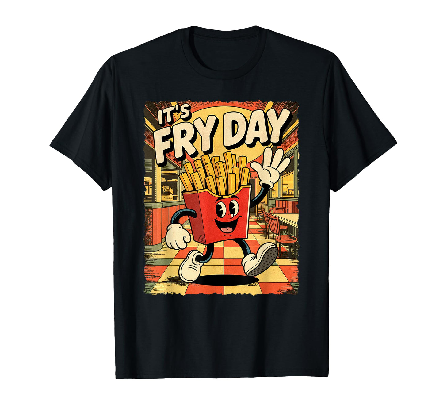 It’s Fry Day Funny Rubber Hose Cartoon French Fries Graphic T-Shirt