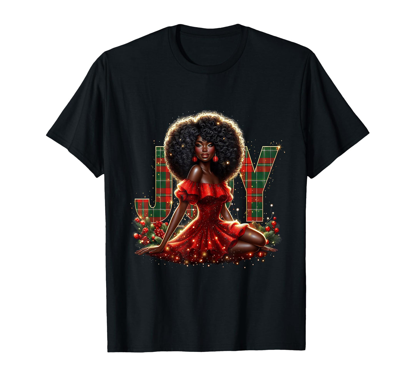 Melanin Afro Woman Queen Claus Santa Black Women Christmas T-Shirt