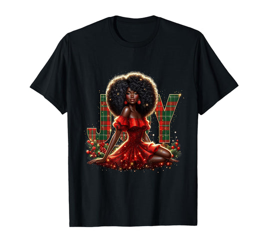 Melanin Afro Woman Queen Claus Santa Black Women Christmas T-Shirt