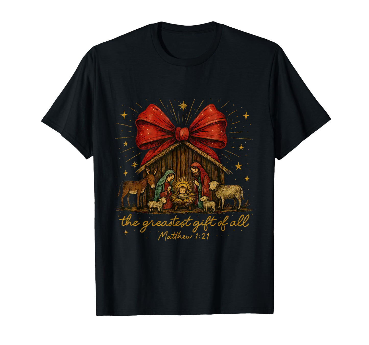 Classic Nativity Scene – Greatest Gift Matthew 1:21 T-Shirt