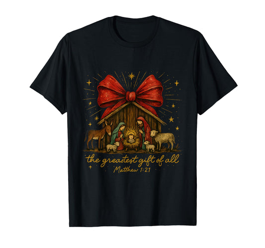 Classic Nativity Scene – Greatest Gift Matthew 1:21 T-Shirt