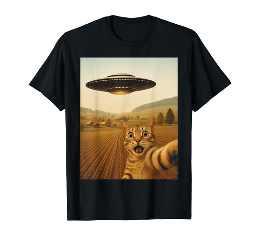 Cats UFO Funny Cat Selfie with Alien Space Kitten Meme T-Shirt