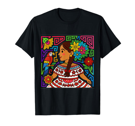 Colorful Pollera Girl Mola Inspired Design - Panama T-Shirt