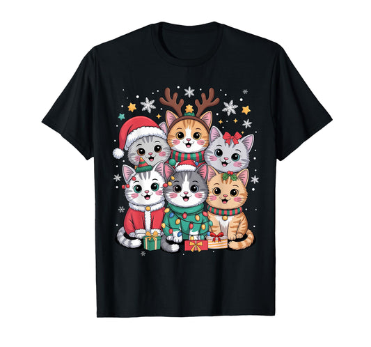 Cat Christmas Men Women Kids Santa Reindeer Kitten Cat Xmas T-Shirt