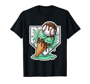 Baseball Boys Ice Cream Drip Baseball Boys Youth Mint Choco T-Shirt