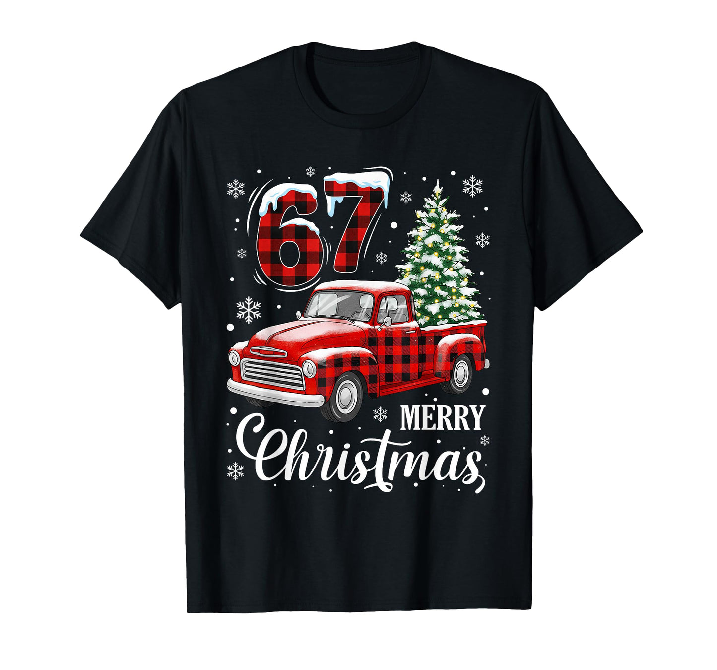 Merry Christmas Red Plaid Truck 67 Xmas Holiday Pajama T-Shirt