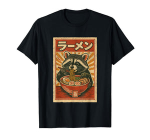 Kawaii Retro Vintage Japanese Graphic Funny Ramen Raccoon T-Shirt