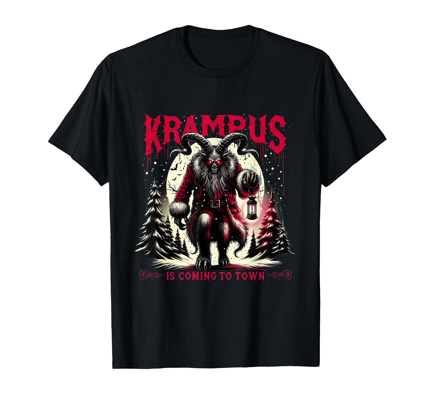 Krampus is Coming to Town Dark Christmas Horror Xmas Monster T-Shirt
