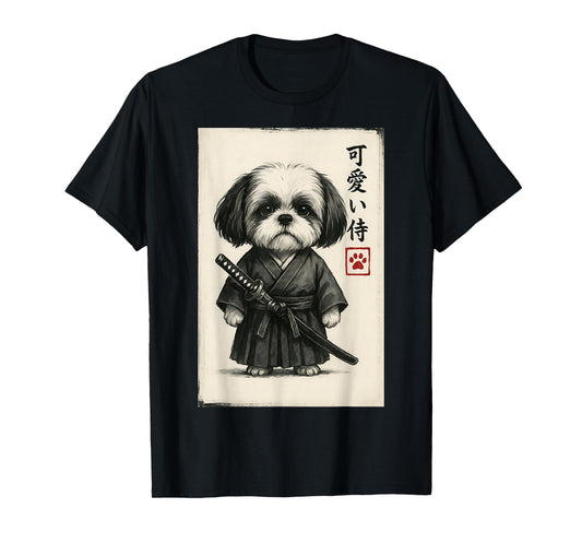 Shih Tzu Samurai Ink Art Sumi-e Style Novelty Kawaii T-Shirt