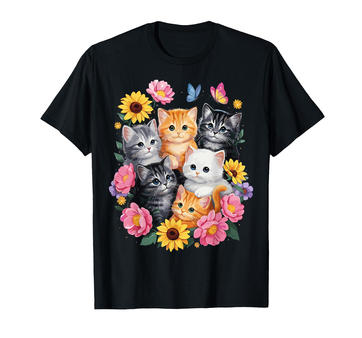 Cute Cats Flower Floral Kitten T-Shirt