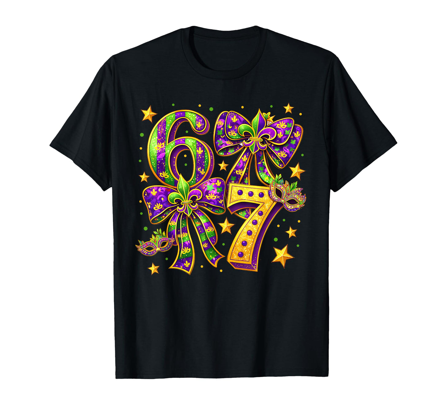Mardi Gras Six Seven Bow Jester Beads 6 7 Meme Girls Kids T-Shirt