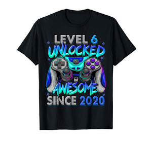 Level 6 Unlocked Awesome Since 2020 6th Birthday Gaming T-Shirt