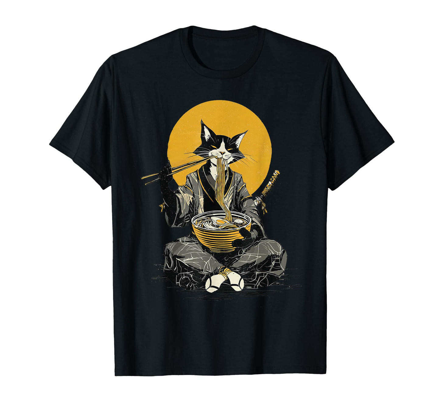 Ramen Cat Ukiyo-E Retro Japanese Noodle Lover T-Shirt