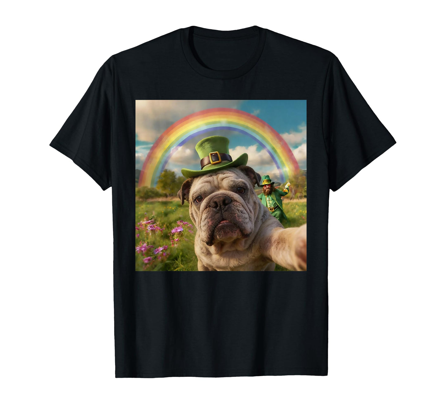 Bulldog Selfie with Leprechaun Funny Dog St. Patrick’s Day T-Shirt