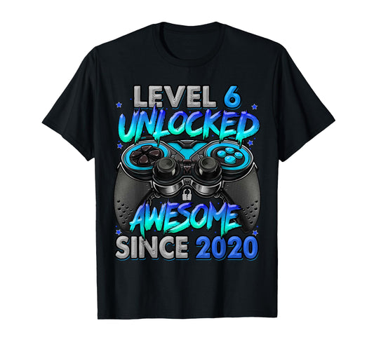 Level 6 Unlocked Awesome Since 2020 6th Birthday Gaming T-Shirt