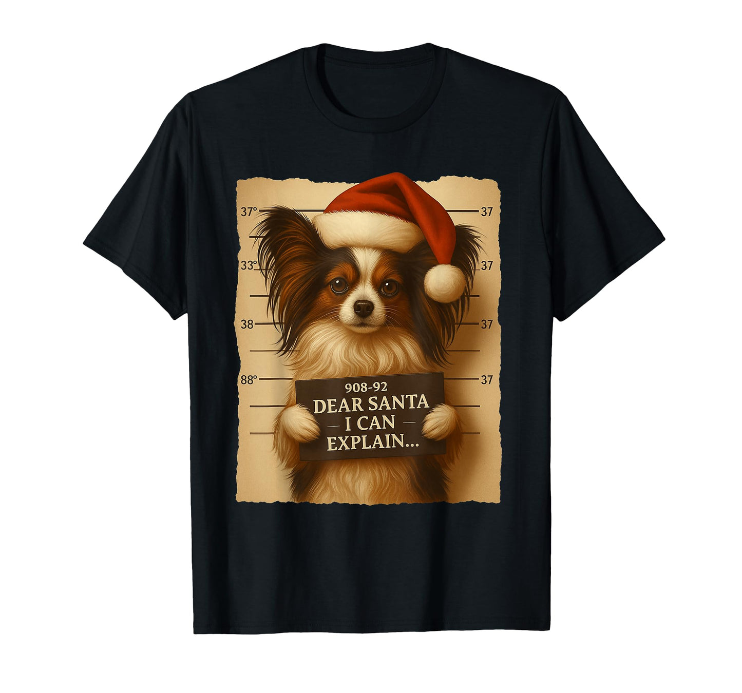 Funny Christmas Dog - Cute Papillon Santa Hat Tee T-Shirt