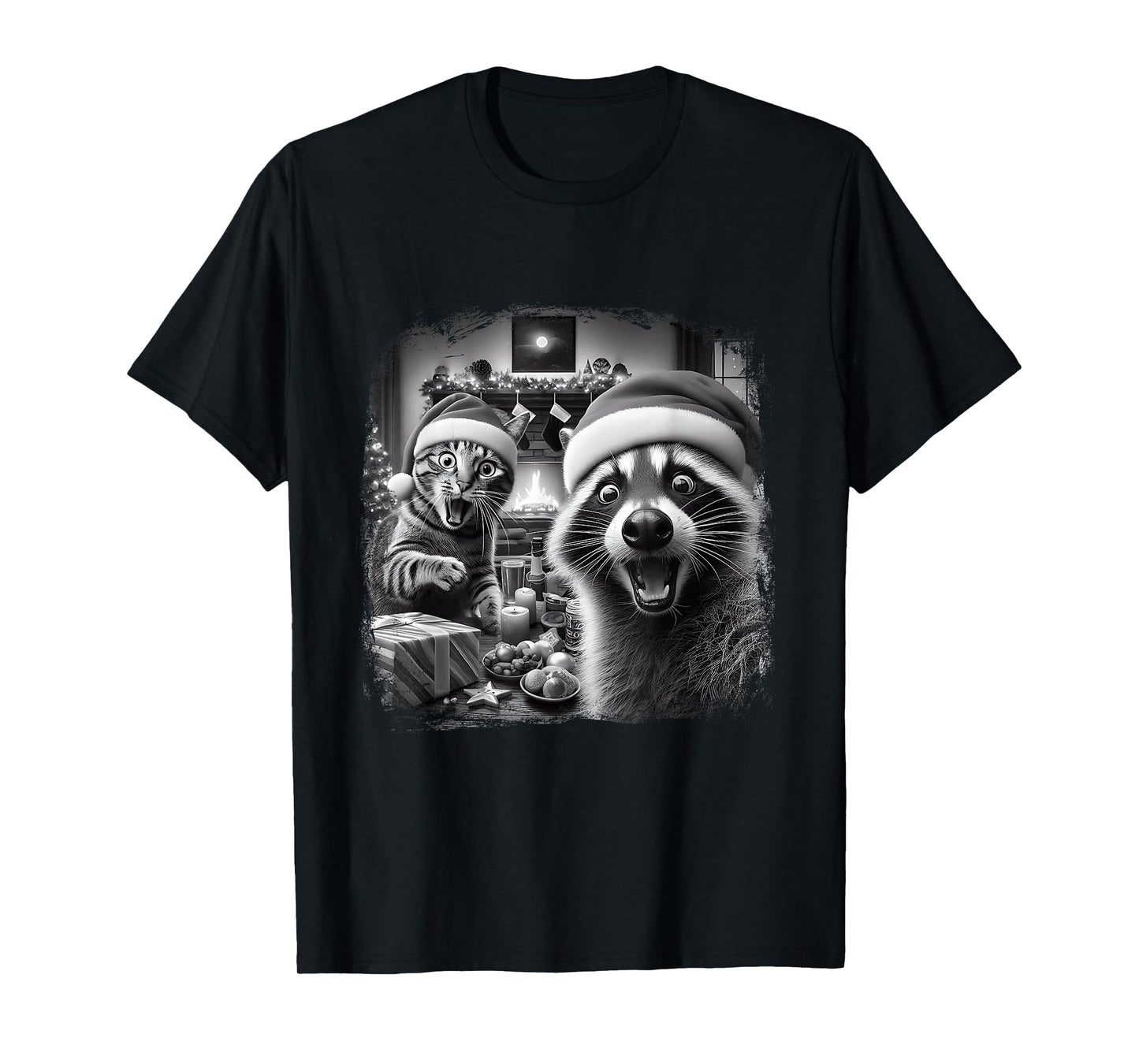 Racoon Santa Funny Cat Taking Selfie Christmas Xmas Holiday T-Shirt