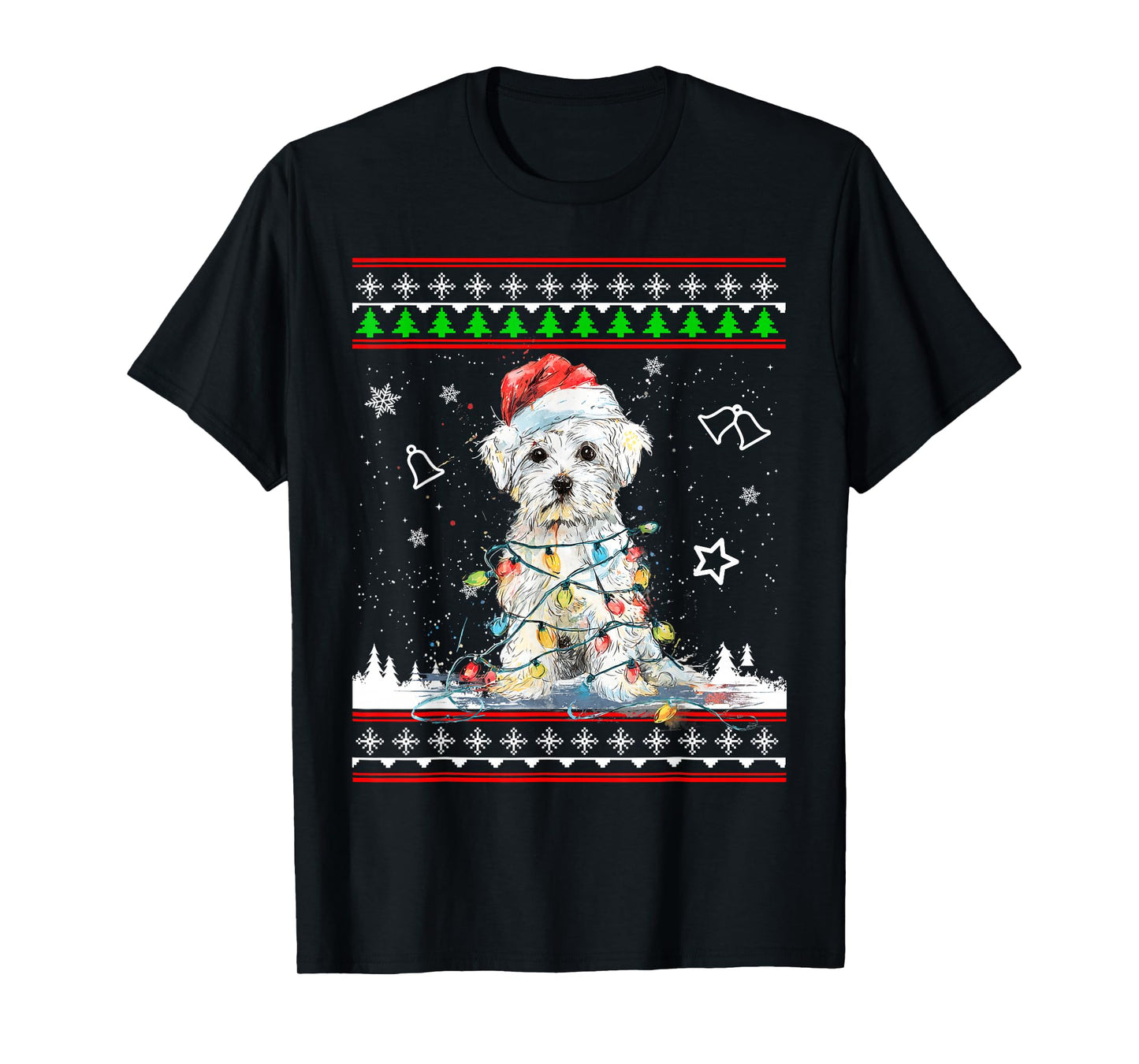 Maltese Christmas Ugly Sweater Funny Dog Xmas T-Shirt