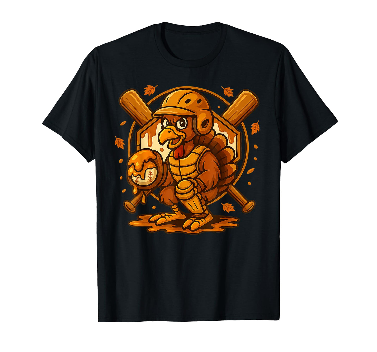 Funny Turkey Batter Catcher Thanksgiving Baseball Drip T-Shirt