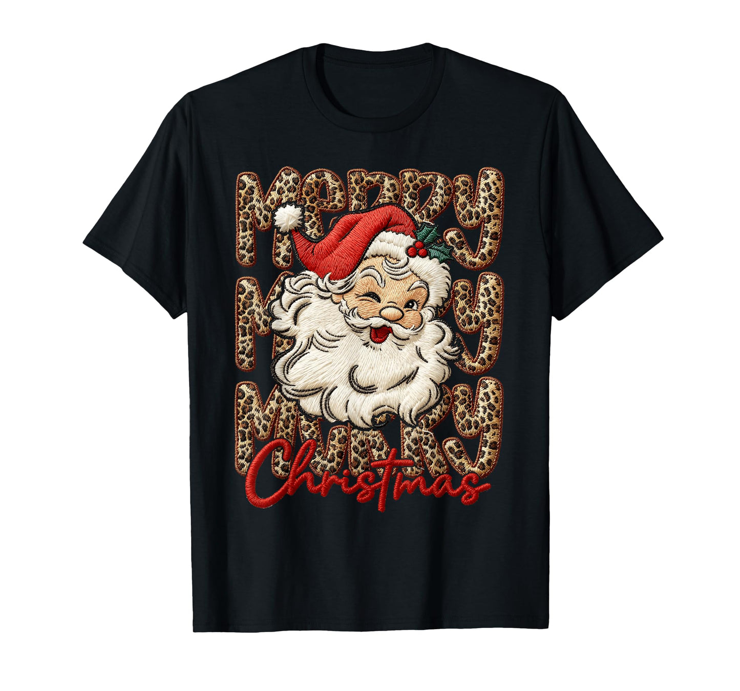 Merry Christmas Leopard Santa Hat Cheetah Xmas Pajamas T-Shirt