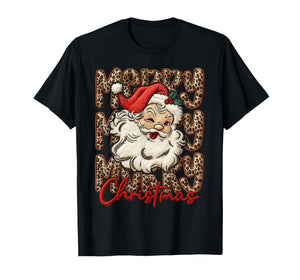 Merry Christmas Leopard Santa Hat Cheetah Xmas Pajamas T-Shirt