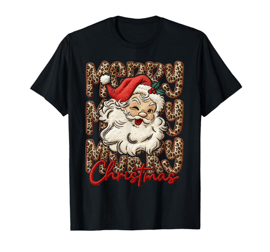 Merry Christmas Leopard Santa Hat Cheetah Xmas Pajamas T-Shirt