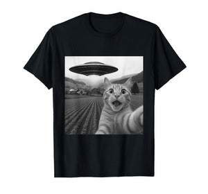 Cat Selfie with Alien UFO Funny Cat Gifts for Men Women Kid T-Shirt