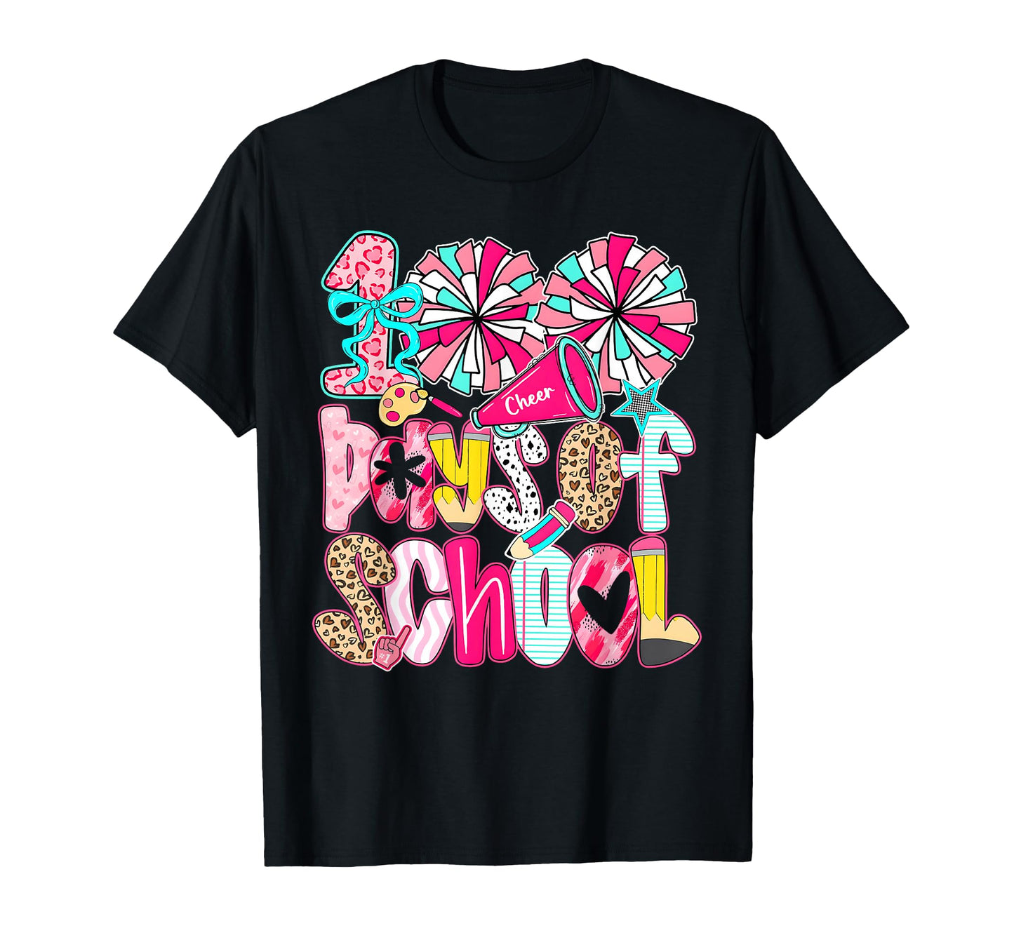 Preppy 100 Days of School Cheer Coquette Bow Kids Girls T-Shirt