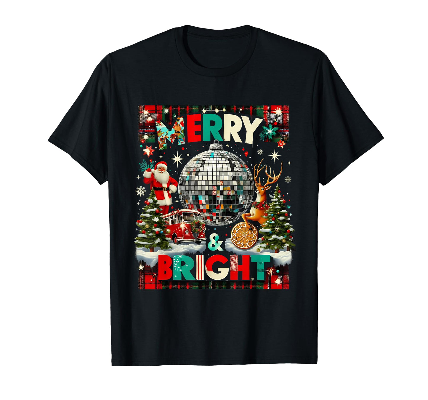 Merry and Bright Retro Christmas Disco Design T-Shirt