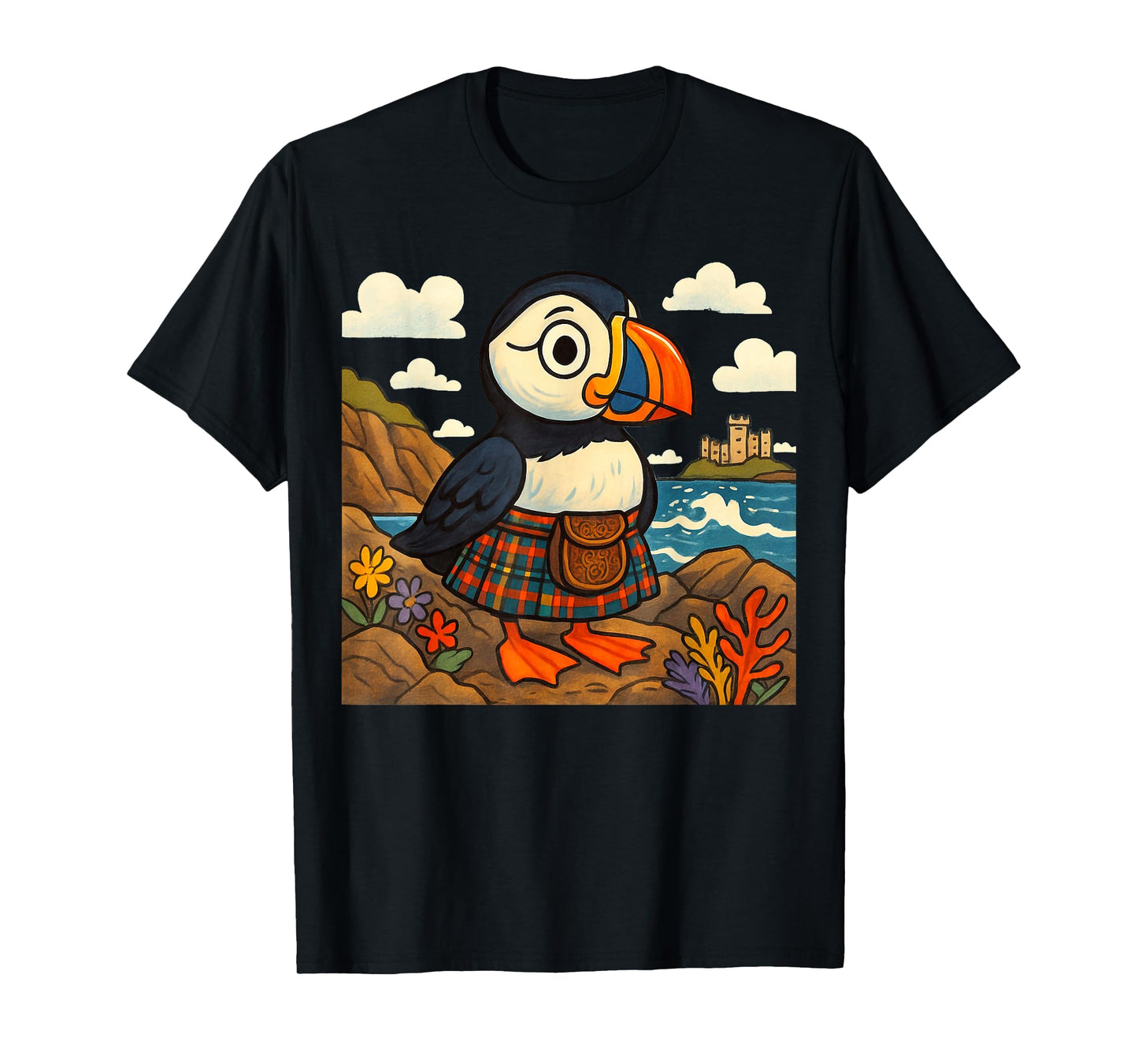 Scottish Puffin in Tartan Kilt Design | Scotland Wildlife T-Shirt