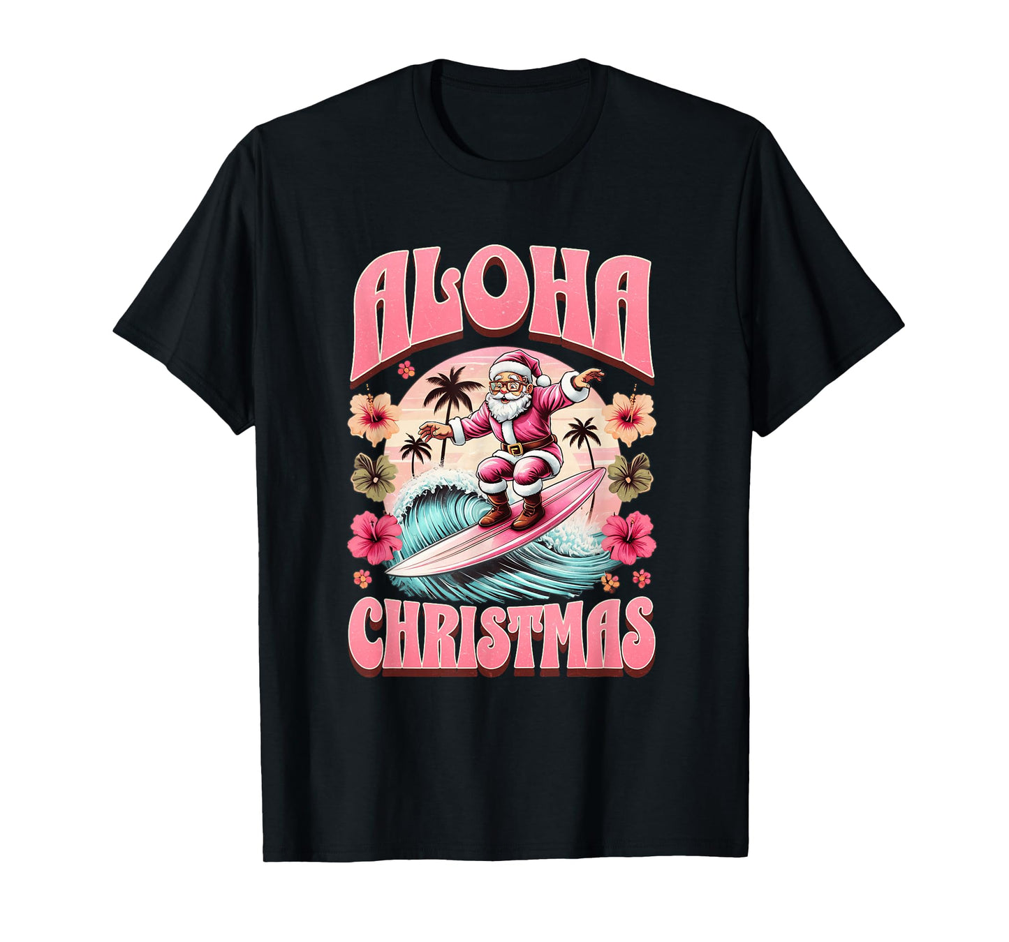 Aloha Christmas Santa Claus Surfing Hawaiian Mele Kalikimaka T-Shirt