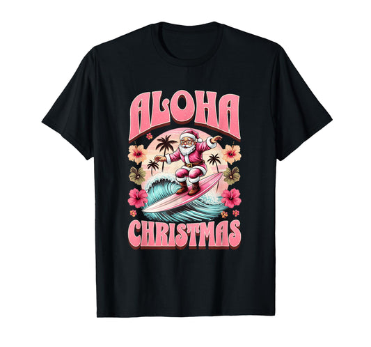 Aloha Christmas Santa Claus Surfing Hawaiian Mele Kalikimaka T-Shirt