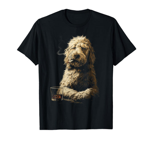 Goldendoodle Smoking Cigarette Whisky Lover Funny Doodle Dog T-Shirt