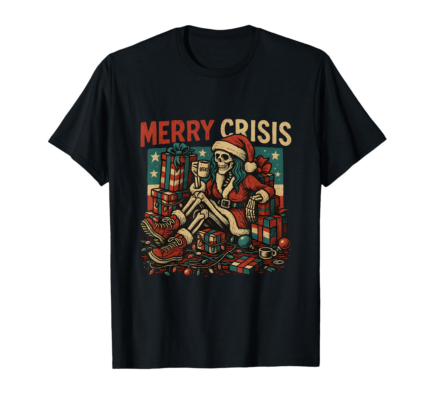 Merry Crisis Skeleton Funny Christmas T-Shirt