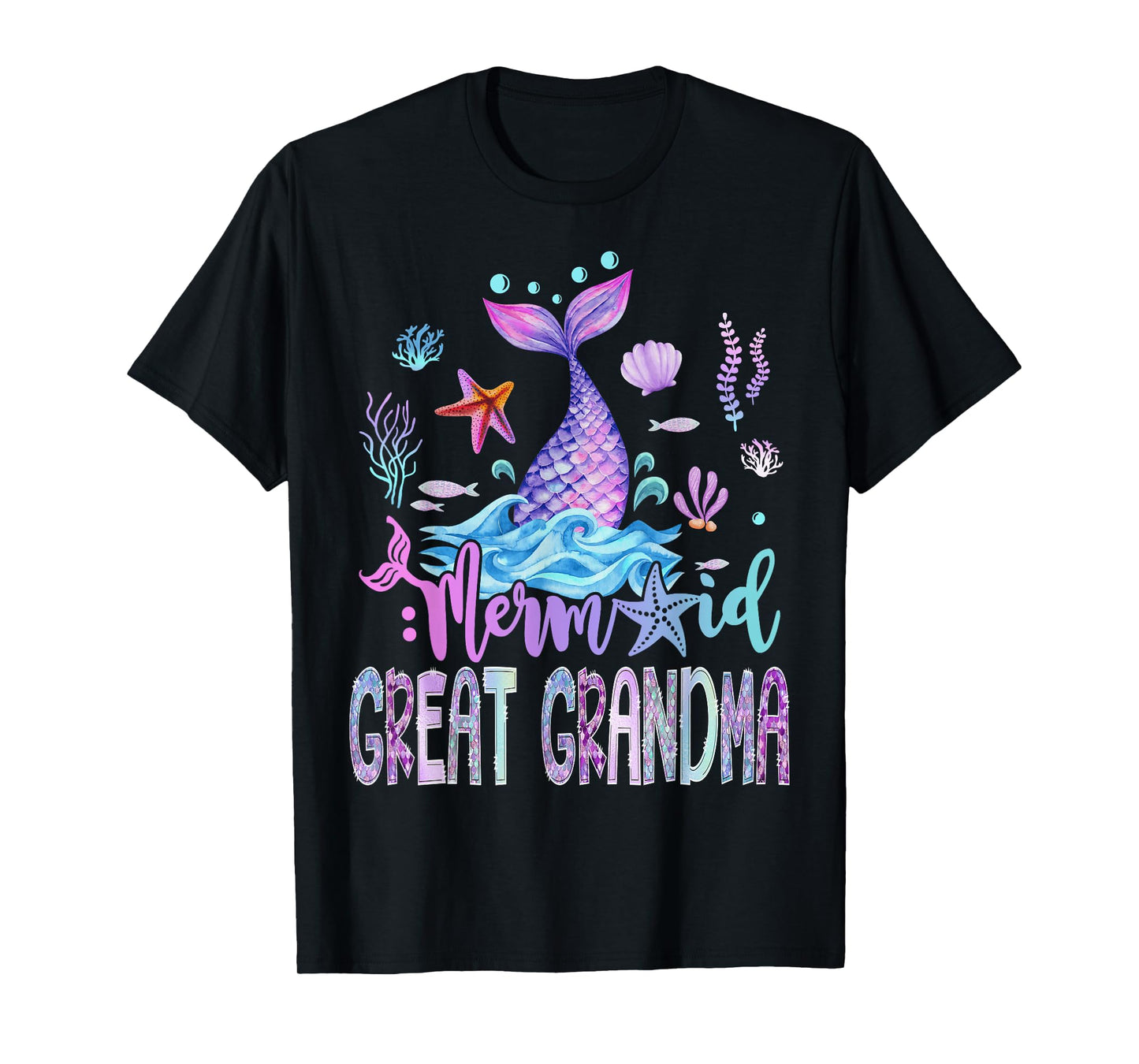 Mermaid Great Grandma Family Matching Birthday Girl Party T-Shirt