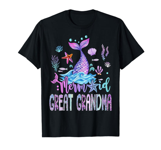 Mermaid Great Grandma Family Matching Birthday Girl Party T-Shirt