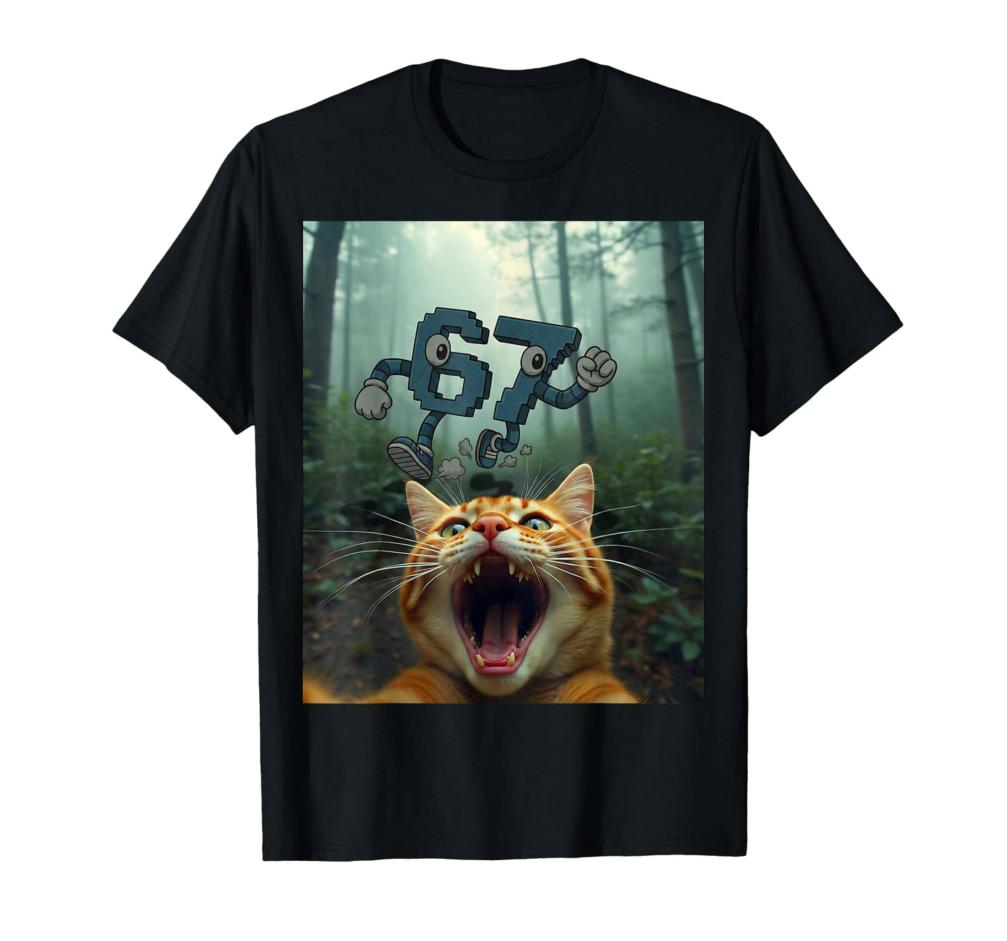 Funny 67 Cat Selfie 6 7 Brainrot Teen Boys Meme Hands Kids T-Shirt