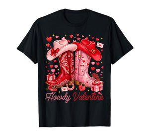 Howdy Valentine Western Cowgirl Boots XOXO Valentine's Day T-Shirt