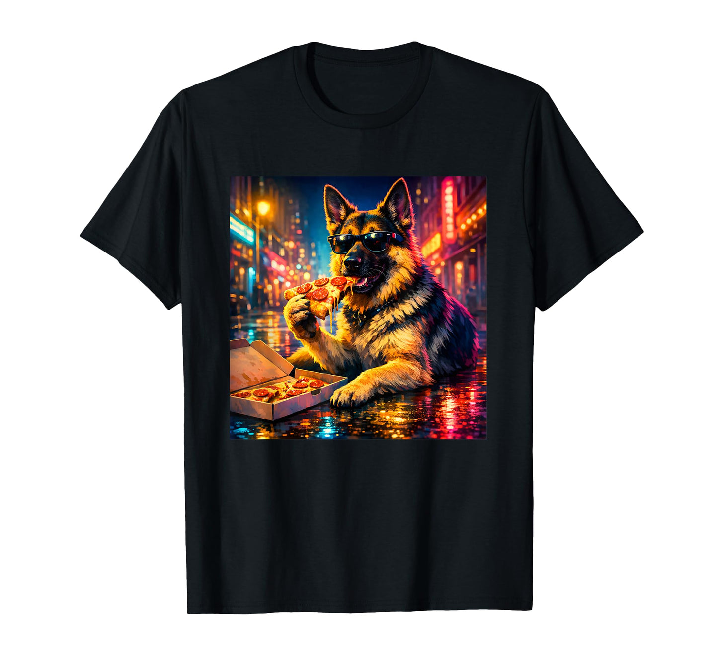 Funny German Shepherd Eating Pizza for Kids Dogs Mom Youth T-Shirt