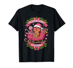 Groovy Pink Christmas Candy Sleigh Girl Gingerbread Holiday T-Shirt